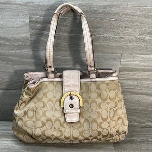 Coach East West SOHO Signature Jacquard Khaki Logo Tote